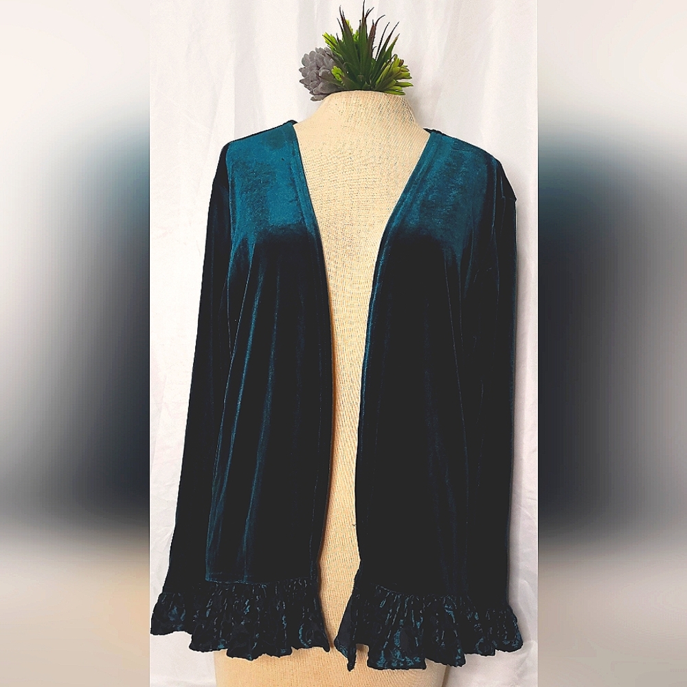 Vintage Coldwater Creek Emerald Green Velvet Women's Cardigan Size Large No Tags